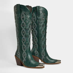 <span class=keywords><strong>Botas</strong></span> Vaqueras WETKISS OEM <span class=keywords><strong>Negras</strong></span> con Bordado, Puntera Metálica, Tacón Grueso, <span class=keywords><strong>Botas</strong></span> Altas con Remaches para <span class=keywords><strong>Mujer</strong></span>, <span class=keywords><strong>Botas</strong></span> de Vaquera hasta la Rodilla para Damas - Product Image 6