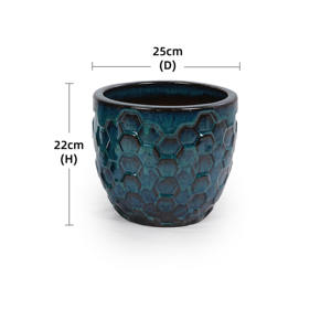 Maceta de Cerámica con Relieve Azul Turquesa Degradado Estilo Vintage Americano, Textura de Panal, Ecológica, Duradera, para Interiores - Product Image 2