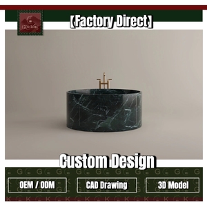 Bañera Cilíndrica de Mármol <span class=keywords><strong>Verde</strong></span> Oscuro y Negro con Vetas Blancas para Exteriores, Estilo Moderno Villa Costera GOLDKING, Personalizable OEM - Product Image 1