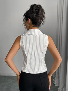 European and American <b>sleeveless</b> striped shirt 2026 summer temperament slim shirt <b>cardigan</b> top <b>women's</b> clothing - Product Image 4