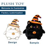 Jouets en peluche de qualité supérieure en gros, jouets en peluche personnalisés pour Halloween, peluches de chat noir, rembourrage en coton PP, jouets doux pour les cadeaux des enfants