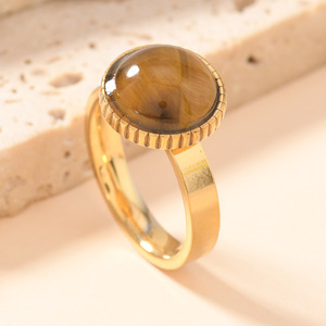 Anel de Aço Inoxidável Polido Simples com Pedra Olho de Tigre Preta para Homens, para Joias de Moda e Joias Finas - Product Image 2