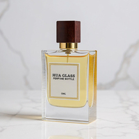 Flacon de parfum vide en verre transparent brillant carré de 30 ml, 50 ml, 100 ml, avec étiquette personnalisée et couvercle en pierre naturelle artistique, pour la vente en gros