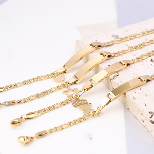 Pulsera de cadena chapada en oro para niños, dijes de estrella de acero inoxidable de 6 mm, joyería minimalista para uso diario para niñas - Product Image 1