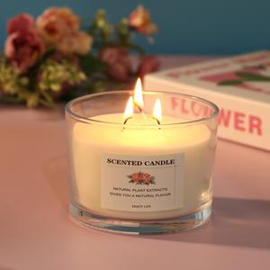 LANJO Handmade Elegant Art <b>Candle</b> with 3 Wicks Glass Jar Soy Wax Floral Scented Long-Lasting Burn Time for Home Decoration - Product Image 1