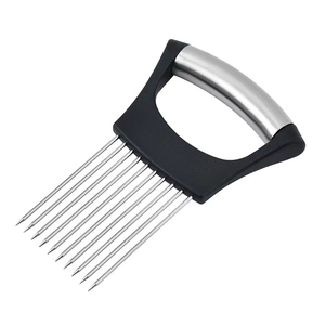 주방 가제트 스테인레스 스틸 양파 슬라이서 홀더 감자 레몬 슬라이서 과일 야채 절단 보조 도구 - Product Image 4