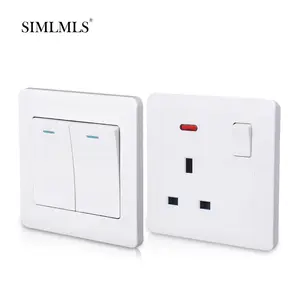 Eu/uk standard modern white wall socket and light push button switch for home