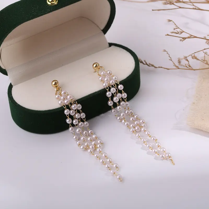 S925 Silver Needle Pearl Drop Earrings Korean Fashion Personality Long Pearl Tassel Earrings for Women Girls