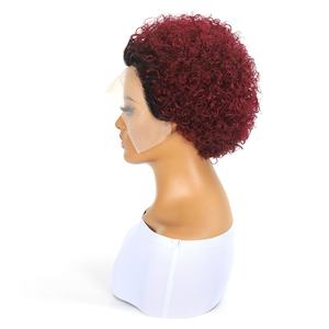 Perruque <span class=keywords><strong>courte</strong></span> bouclée en cheveux humains UMS Wholesales - Perruque afro bouclée à explosion avec dentelle frontale 13x1, coupe elfe - Product Image 3