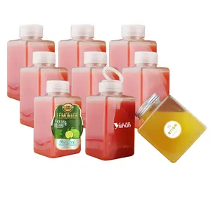 Botol plastik 500ml botol persegi pendek botol air Soda buah botol jus dapat disesuaikan