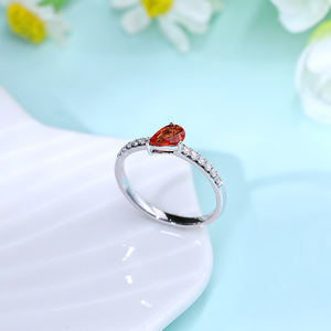 Anillo de Compromiso de Lujo Personalizado en Oro Blanco de 18K con Zafiro Naranja Corte Pera, para Boda, Aniversario, San Valentín, Chapado en Rodio - Product Image 6