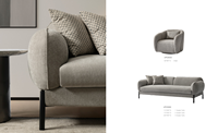 Sofá Circular Tapizado en Tela Gris Vintage con Sillón Giratorio