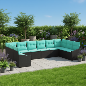 Black And Turquoise Poly Rattan Garden <b>Sofa</b> <b>Set</b> With High Density Foam Cushions Waterproof Outdoor Furniture Contemporary Design - Product Image 2