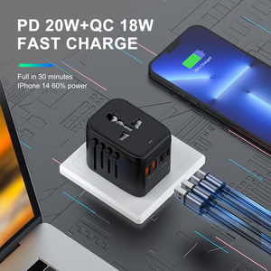 Adaptateur de voyage universel de 20W pour appareil photo, prise électrique multi-prises, fonction sans fil, <span class=keywords><strong>chargeur</strong></span> rapide <span class=keywords><strong>USB</strong></span> - Product Image 3