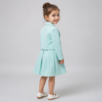 Ensemble de costume western vert menthe pour filles, tissu extensible quadridirectionnel, blazer court et jupe plissée évasée, tenue d'été deux pièces pour enfants