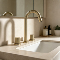 Robinet de lavabo moderne à 3 trous, à poser sur le comptoir, en laiton, finition or brossé, avec cartouche céramique et double poignée