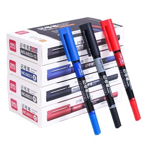 Deli Double-ended <b>Marker</b> Pen 6823 <b>Permanent</b> Ink Black Red Blue For Labeling And Writing - Product Image 5