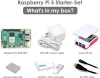 Kit de démarrage de carte de développement Raspberry Pi 5 8 Go |   Carte SD 64 Go, alimentation, boîtier, ventilateur |   Micro 4K pour câble, dissipateur thermique en aluminium