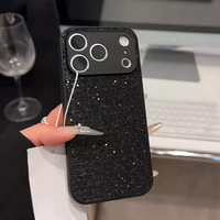 Coque de téléphone pour 17 Pro Max, design diamant noir, antichoc, gaufrage, strass avancés, luxe, matériau TPU+PC, anneau en plastique