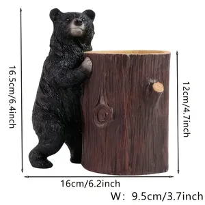 Portalápices de Resina con Forma de Tronco de Árbol y Oso Negro, Decoración Única para Oficina y Hogar, Estilo Cabaña, Figura de Vida Silvestre, Regalo de Acción de Gracias - Product Image 6