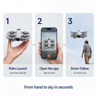 Drone caméra 4K HD avec suivi intelligent IA, mini-caméra volante format paume, quadricoptère pour vlog, photographie aérienne de voyage, télécommande
