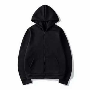Men's Hooded Zip-Up Sweatshirt Solid Color French Terry Fleece Casual Winter Wear Boxy Fit Regular Sleeve Length Embroidered - Product Image 1
