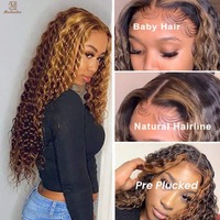 Lemoda — perruque Lace Front Wig bouclée, perruque naturelle, Deep Wave, couleur or, 13x4, cheveux humains, pour femmes, 4/27