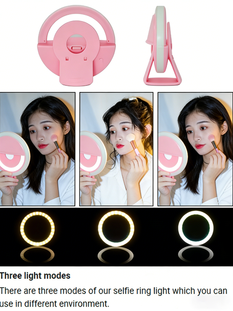 NeonGlo Pro LED Ring Fill Light Clip Portable Selfie Light 3 Lighting Modes ABS Material for Easter Halloween Parties Live