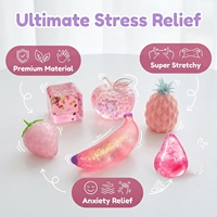 Jouet anti-stress souple en vinyle, style molasses, à presser et déformer, thème fruits, transfrontalier, lot de 6 en boîte mystère, pour 5 à 7 ans