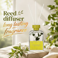 Diffuseur de roseaux haute capacité avec fleurs préservées, pot en verre carré, parfum personnalisé pour rafraîchir l'air de la maison