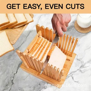 Junru Bamboo <b>Bread</b> Slicer Adjustable Slicing Board For Baking Kitchen Tool - Product Image 5