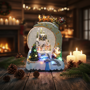 Reindeer Sleigh <strong>Christmas</strong> LED Moon Water Lantern Indoor Decoration With Xmas Tree Moving and Music <strong>Village</strong> Inner Scene - Product Image 1