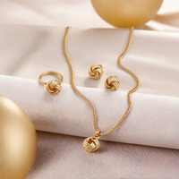 Nouvel Ensemble de Bijoux Métalliques de Commerce International, Bague Nœud 3D Créative, Boucles d'Oreilles et Collier pour Mariage
