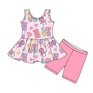 Set di <span class=keywords><strong>Abbigliamento</strong></span> Estivo per Bambine Personalizzato, Top Senza Maniche con Peplum e Pantaloncini in Seta di Latte Stampata, Completo 2 Pezzi - Product Image 2