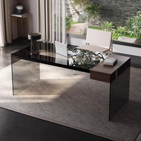 Bureau de direction moderne de luxe minimaliste en verre trempé de qualité hospitalière avec tiroir de rangement pour usage domestique ou hospitalier
