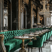 Hôtel commercial de luxe velours vert rond marbre café table et chaise canapé cabine sièges meubles cabine pour restaurant