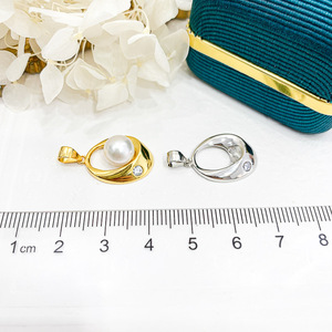 Pendentif DIY en or blanc S925 avec support vide pour perle ronde de 11-12 mm pour collier cache-cernes, accessoire avec matériau principal or 30852 - Product Image 4
