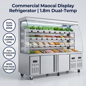 Vitrine réfrigérée <span class=keywords><strong>à</strong></span> double température 1,8 m avec rideau de refroidissement pour brochettes, restaurant de fondue et bar alimentaire - Product Image 5