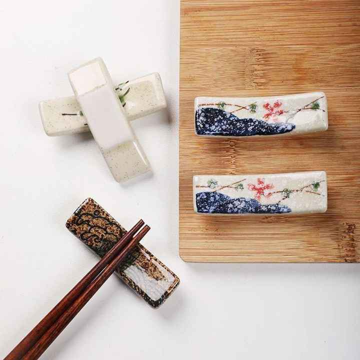 Japanese Ceramic Tableware Set Underglaze Chopsticks Holder and Spoon Holder Elegant Dinnerware with Chopsticks Pillow