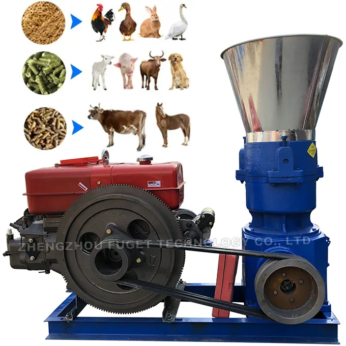 Toptan fiyat hayvan kanatlı dizel motor yem pelet yem değirmen makinesi peletleyici makinesi hayvan beslemeleri için