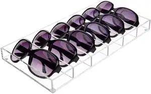 एक्रिलिक चश्मा प्रदर्शन के मामले के साथ स्पष्ट एक्रिलिक टेबलटॉप धूप का चश्मा भंडारण बॉक्स चश्मा ट्रे 6 डिब्बे स्लॉट