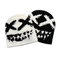 Bonnet en tricot jacquard style streetwear Halloween, chaud et extensible en acrylique, tendance pour les fêtes hip-hop et les tenues cool de rue