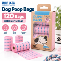 Sacs à déjections canines personnalisés de luxe, imprimés, mignons, 120 unités, anti-fuite, écologiques, compostables, faciles à déchirer, en rouleaux, marque privée pour