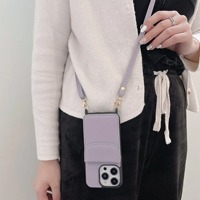 Étui de téléphone FULINTE en cuir motif litchi, pliable, avec porte-cartes intégré, pour iPhone 16 Pro/15 Max/14 Plus, avec bandoulière