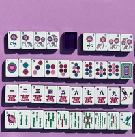 Mahjong américain moderne de luxe en acrylique gravé avec un lapin porte-bonheur violet, portable et pliable pour les jeux de société en famille