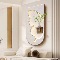 Décoration murale moderne en pierre de grès 3D avec papillon, peinture décorative, hydroponie, plante verte, lumière LED
