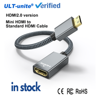 Câble HDMI vers HDMI ULT-unite haute vitesse super mini 0,5 pied mâle vers femelle adaptateur en cuivre étamé 4k 60hz 2.0 V câble HDMI