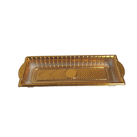 JY-F2202 Assiette et bol rectangulaires jetables en plastique doré pour sushis, idéaux pour les plateaux de service à emporter