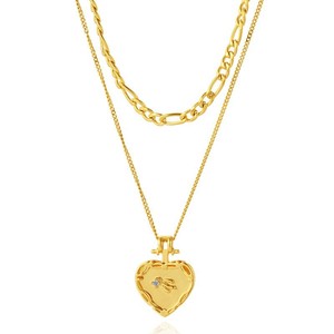 Collier pendentif en acier inoxydable plaqué or 18 carats en forme de cœur avec zircone cubique vintage élégant et tendance, cadeau pour femme - Product Image 3