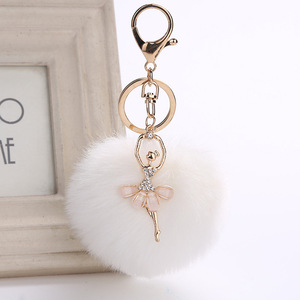 Porte-clés en fourrure bouffante en forme de <span class=keywords><strong>pompon</strong></span> pour ballerine, décoration de sac, porte-clés de voiture, vente en gros - Product Image 4